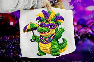 Crochet Mardi Gras Crocodile PNG, an Illustration by Canvas Craft