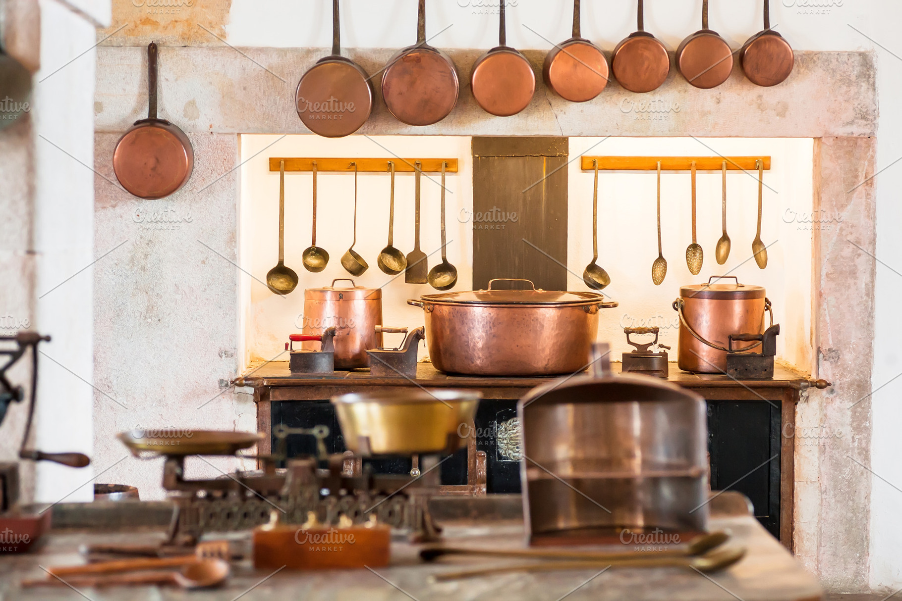 Many utensils in retro kitchen, a Food & Drink Photo by Radiokafka