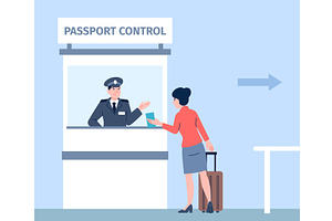 Tourist on passport control. Woman, a Transportation Illustration by LadadikArt