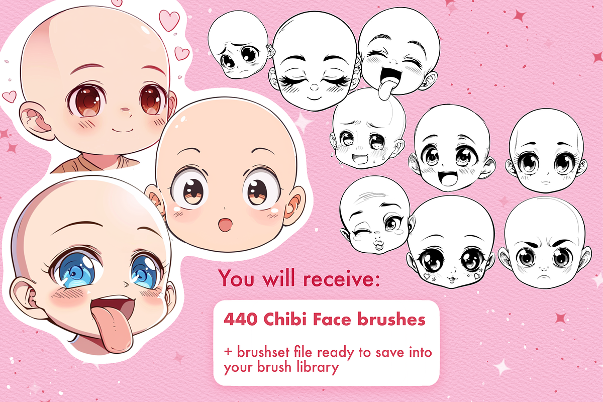 Procreate Chibi face brushes, a Brush Add-On by Revabrush (Photo 2 of 7)