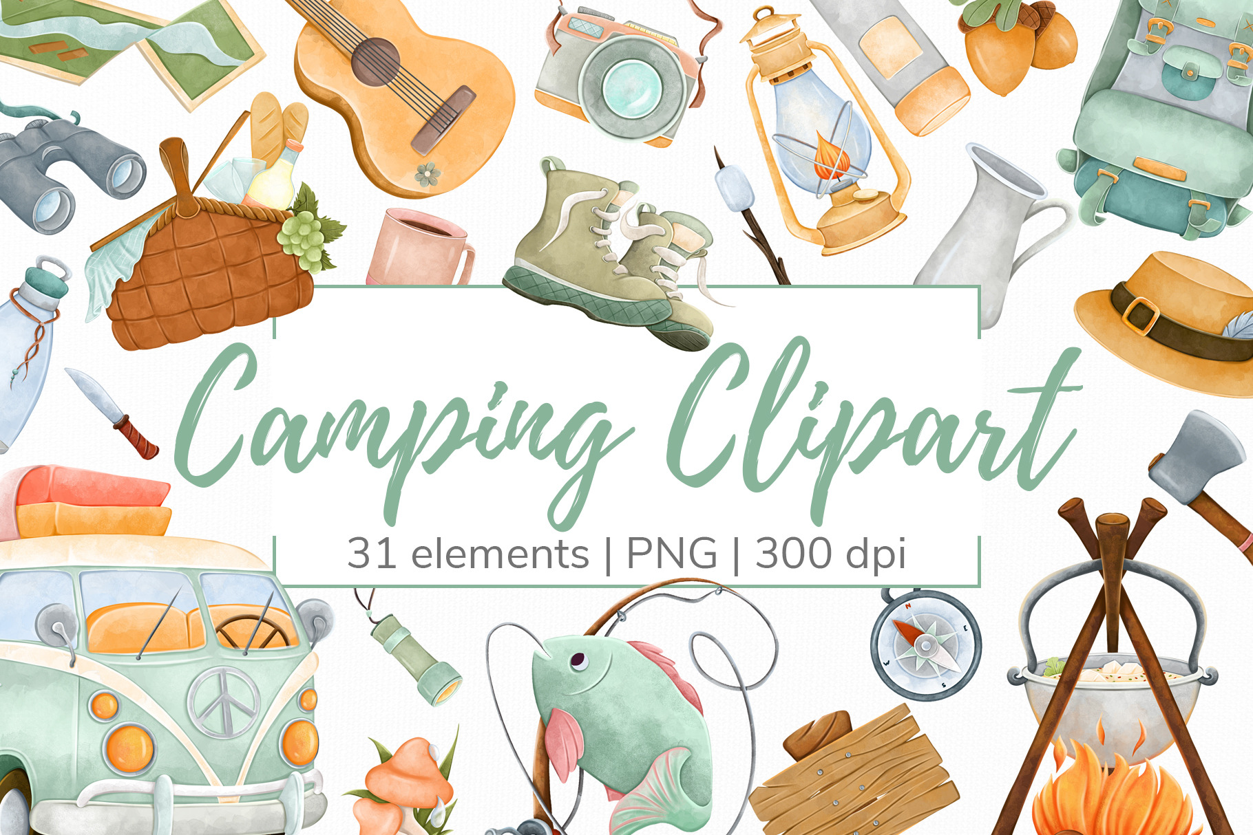 Summer camping digital clipart, an Object Graphic by Mespilia