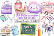 Watercolor Back to School Clipart, an Illustration by DreamCafeArt (Thumbnail 1 of 5)