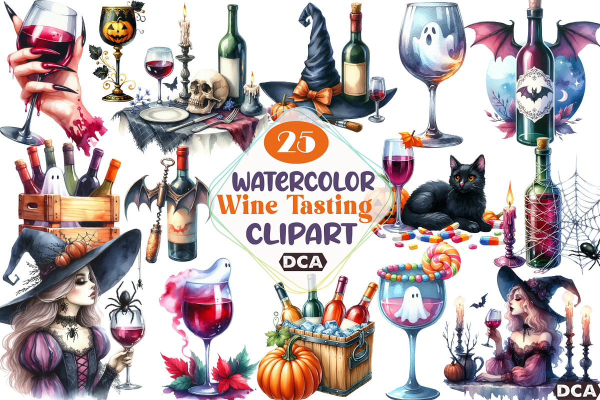 Halloween Wine Tasting Clipart, an Illustration by DreamCafeArt (Photo 1 of 5)