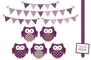 Deep Plum Vector Owls & Papers, an Animal Illustration by Amanda Ilkov (Thumbnail 2 of 3)