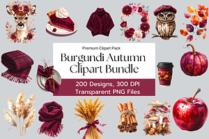 Burgundy Autumn Clipart Bundle