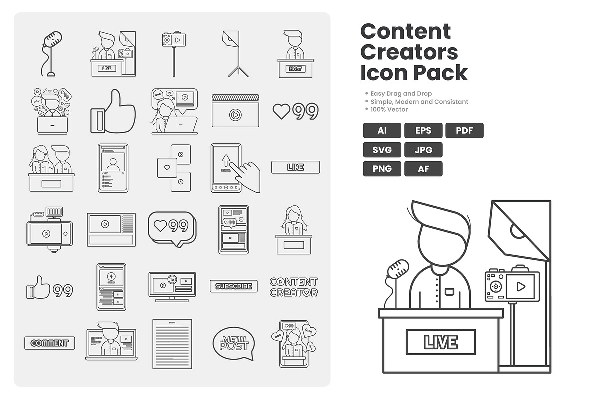 Content Creators Icon Pack, an Outline Icon by erifqizeicon (Photo 1 of 3)