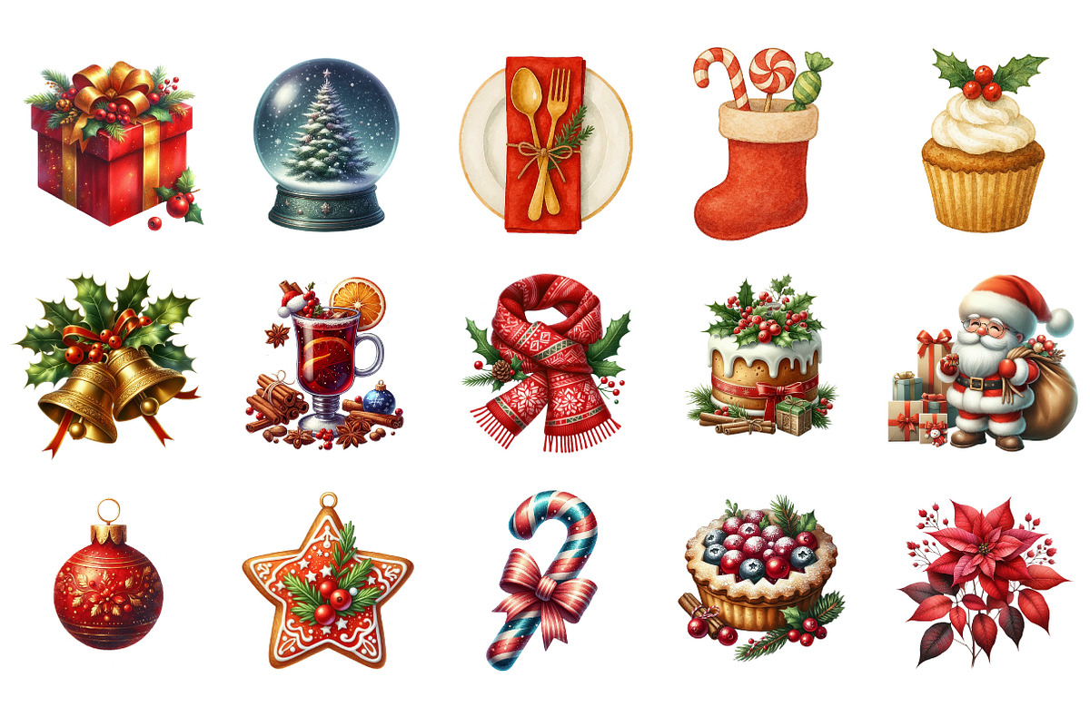 Watercolor Merry Christmas Clipart, an Illustration by Designking (Photo 2 of 5)