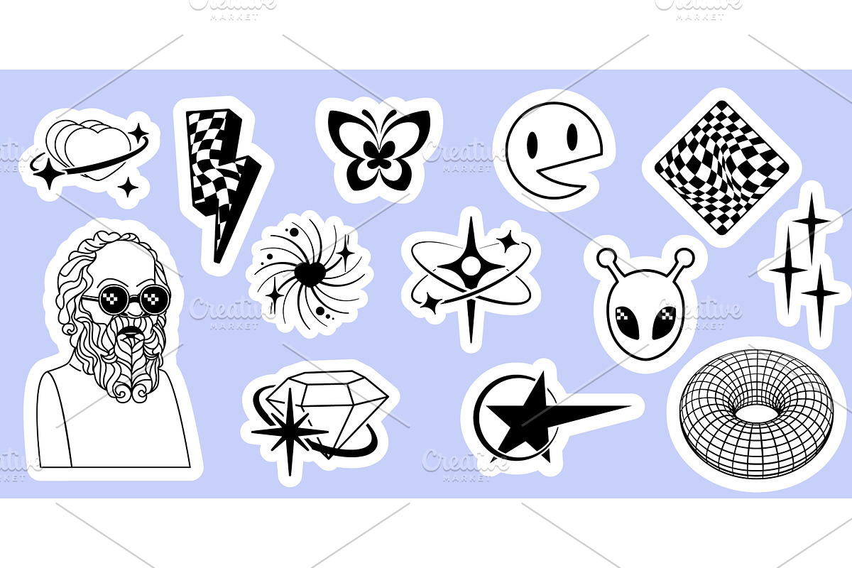 Y2k future stickers set, an Object Illustration by art PVP - market
