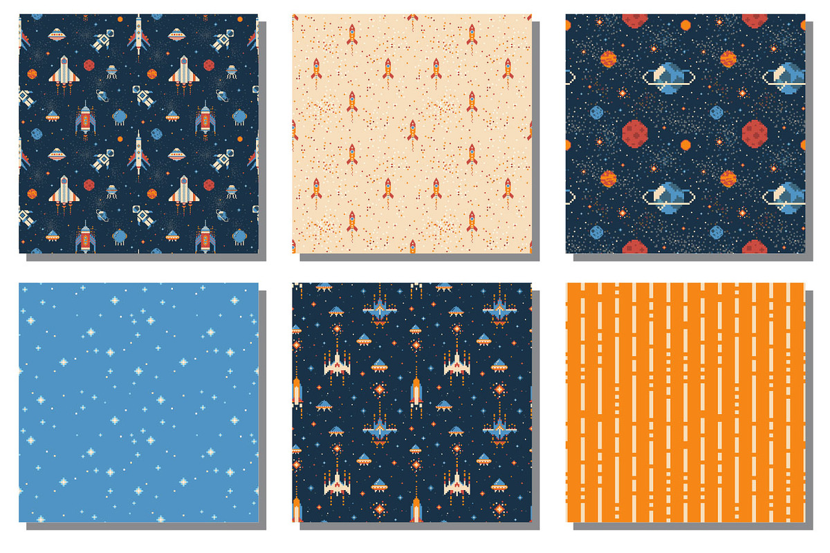 8 bit Galactic Patterns and Stickers, a Pattern Graphic by Alex Krugli (Photo 7 of 8)