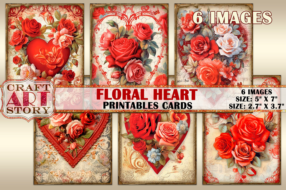 Valentines Floral Heart Valentine, a Seasonal Illustration by CraftArtStory (Photo 1 of 3)