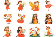 whimsical flowers and girls clipart, an Illustration by CraftArtStudio (Thumbnail 3 of 6)