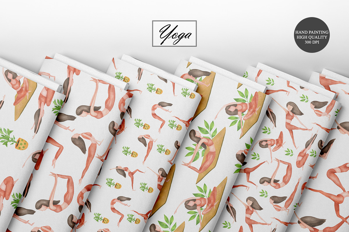Watercolor Yoga Seamless Patterns, a Sport Illustration by OlDm_Shop (Photo 9 of 10)