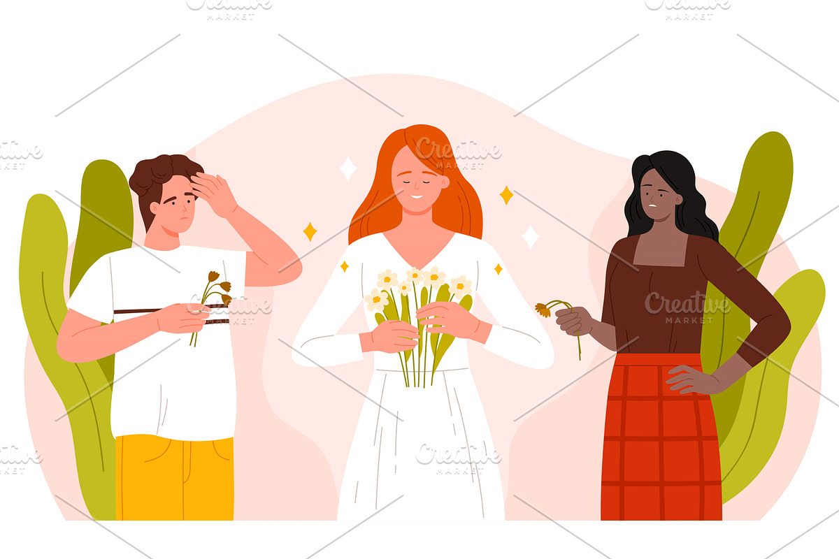 Jealousy and Flowers Among Three, a Person Illustration by Flashvector