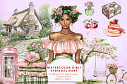 Watercolor Girly Spring Clipart, an Illustration by NadiaTheronArt (Thumbnail 1 of 5)