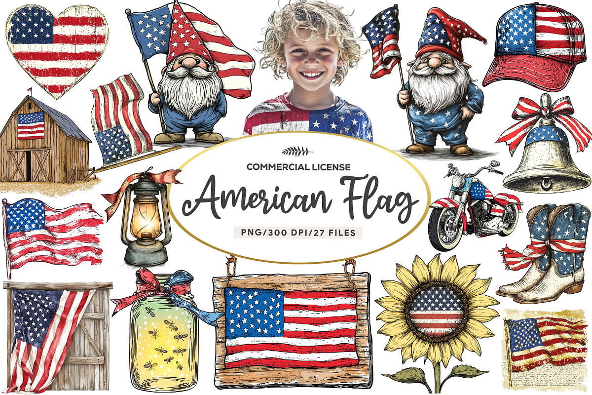 American Flag Sublimation Design, an Illustration by CreationArt (Photo 1 of 5)