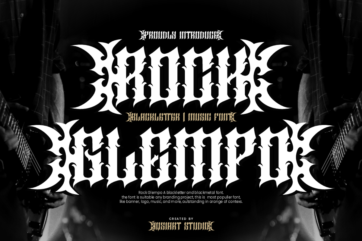 Rock Glempo - Music Font, a Blackletter Font by Iqsiart Studio (Photo 1 of 10)