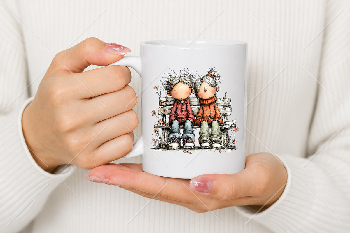 Whimsical Senior Couple Park Clipart, a Seasonal Illustration by Canvas Craft (Photo 5 of 10)