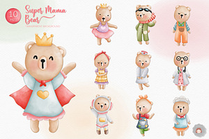 Watercolor Super Mama Bear Clipart