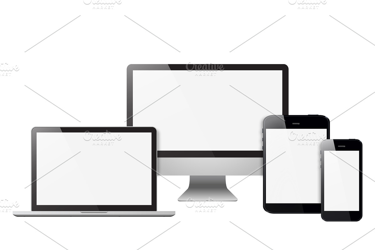 Set realistic Monitors laptop tablet, an iPhone Mockup by VIVAT Design Studio (Photo 1 of 3)