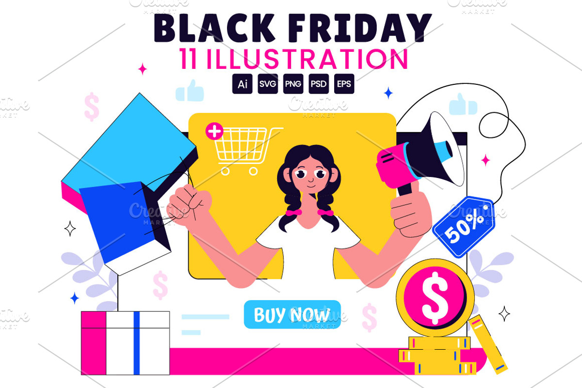 11 Black Friday Sale Illustration, a Finance Illustration by denayunebgt (Photo 1 of 5)