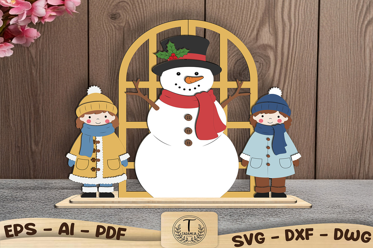 Snowman Kids Winter Sign SVG, a Seasonal Illustration by taramija (Photo 2 of 3)