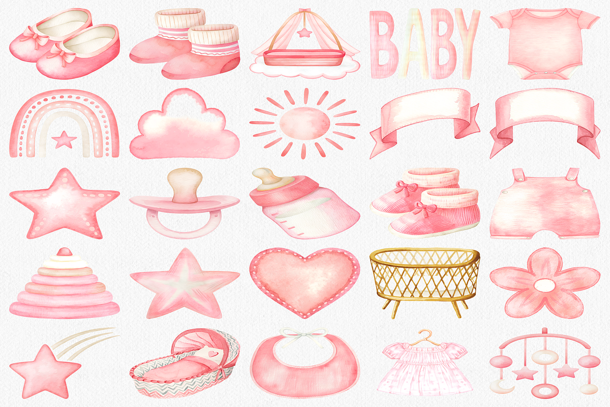Watercolor Newborn Baby Girl Clipart, a Decorative Illustration by CropUp Creative (Photo 2 of 5)