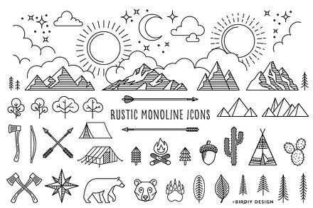 Rustic Monoline Icons and Designs, an Outline Icon by BirDIY Design