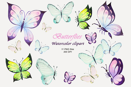 Watercolor set butterfly clipart