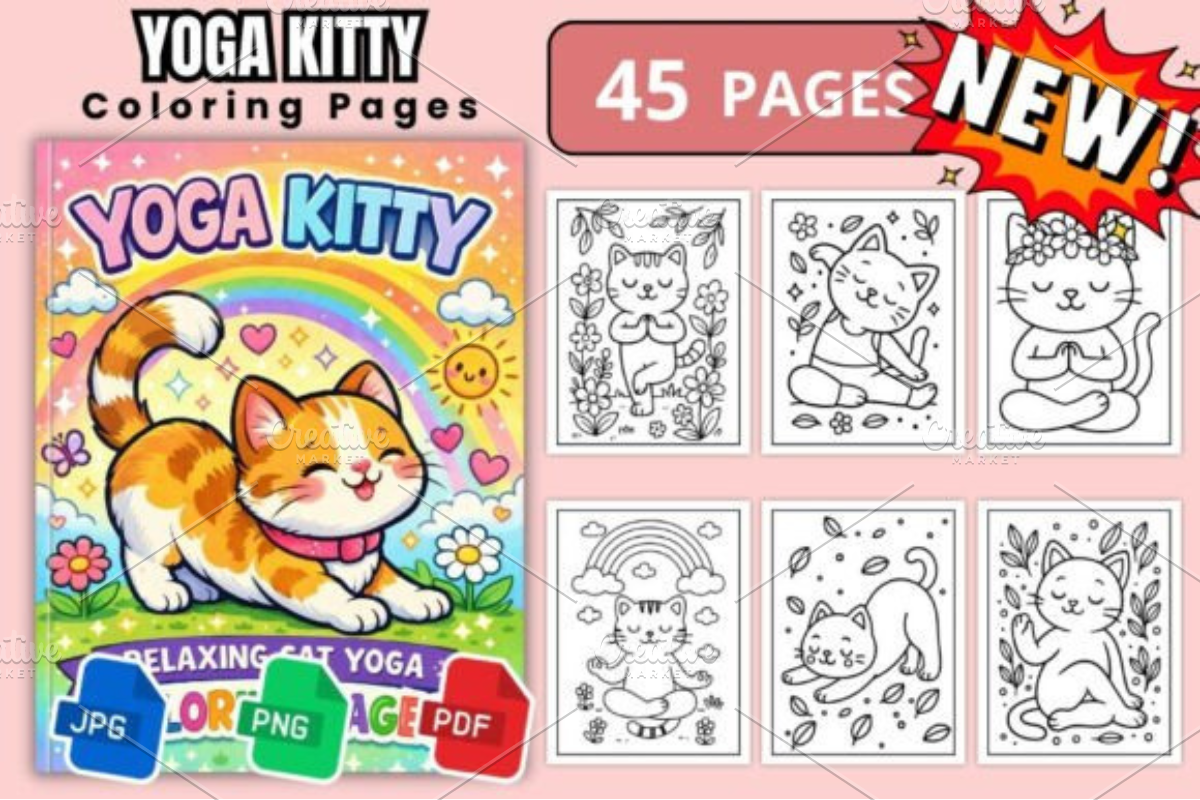 Yoga Kitty Coloring Pages, an Animal Illustration by Ink Gallery (Photo 2 of 3)
