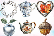 Watercolor Silver Autumn Clipart PNG, a Seasonal Illustration by Canvas Craft (Thumbnail 3 of 3)