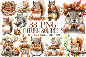 Autumn Squirrels Clipart, an Illustration by Sublimation Artist