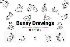 Bunny Drawing Icons, an Outline Icon by Prosymbols