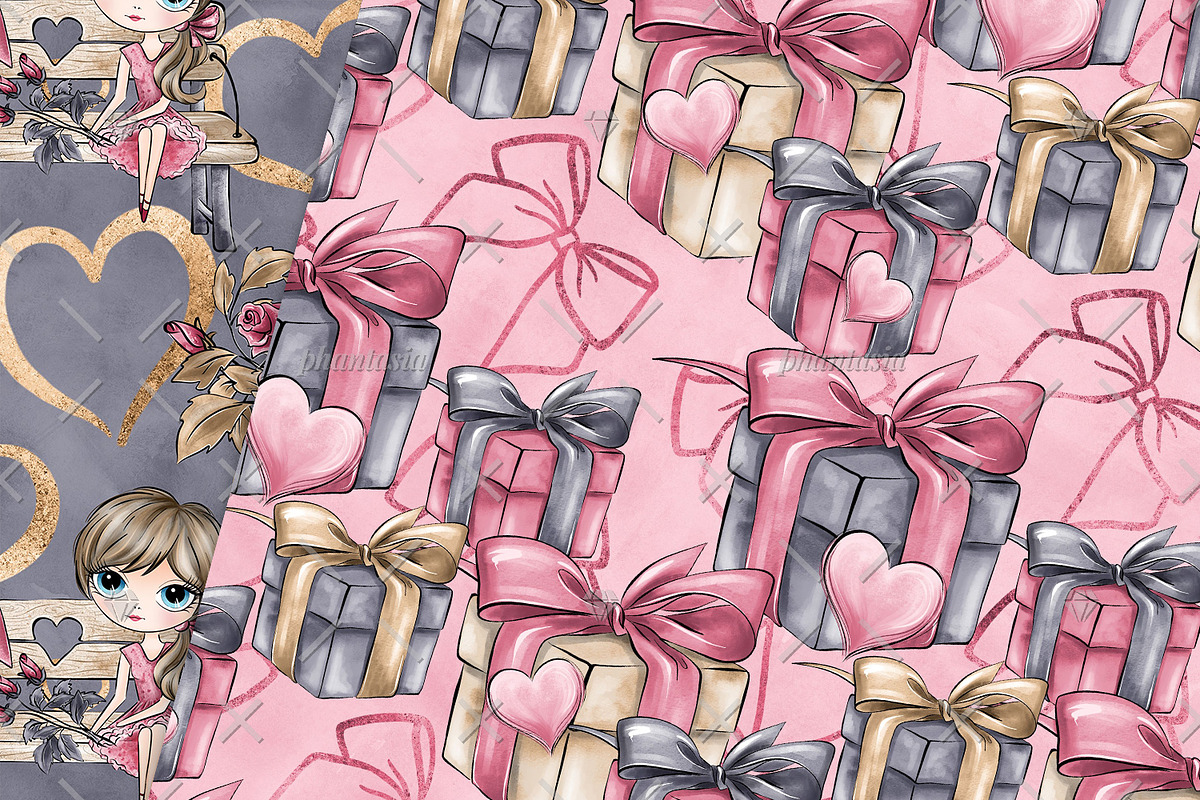 Valentines Day Digital Papers, a Pattern Graphic by Phantasia Design (Photo 7 of 7)