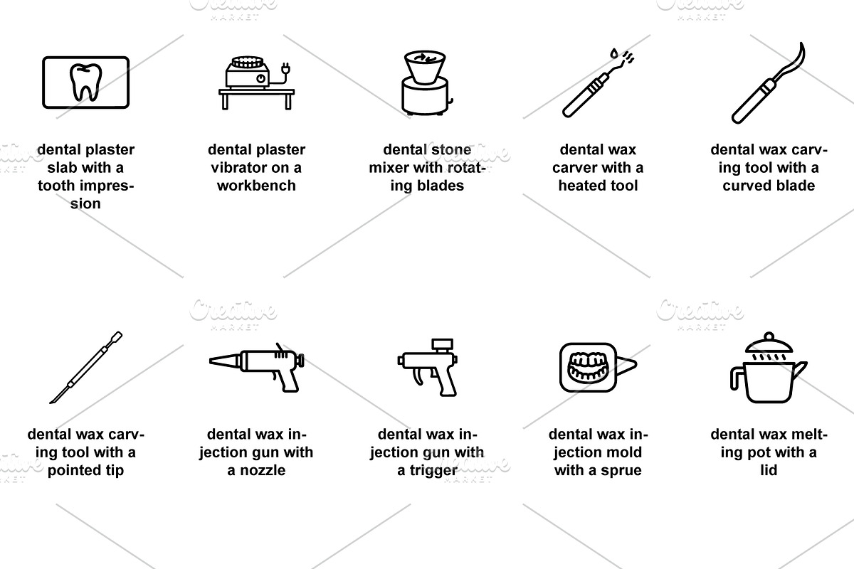 Dental laboratory equipment Icon Set, an Outline Icon by Nurlan's shop