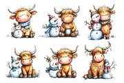 Highland cow and snowman clipart, an Illustration by Designworld (Thumbnail 2 of 3)