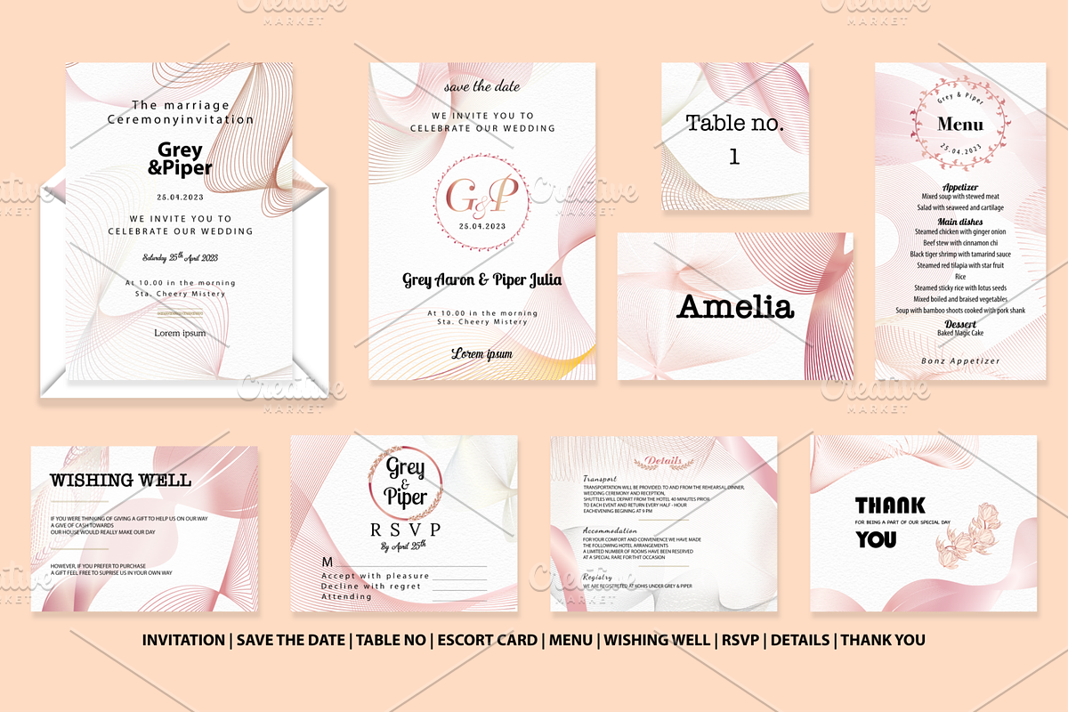 Rose golden wedding pack template, an Invitation Template by Motivation Art (Photo 1 of 6)