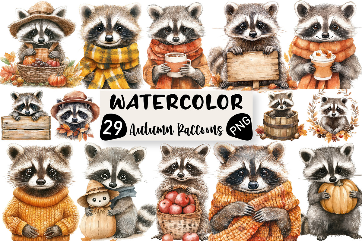 Autumn Raccoons Clipart, an Illustration by Black Bird Studio (Photo 1 of 6)