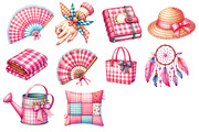 Bohemian Pink Gingham Summer Clipart, an Illustration by Dream Creation (Thumbnail 4 of 4)