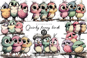 Quirky Funny birds clipart bundle, an Illustration by CreationArt