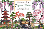 Japanese Garden Watercolor Clipart, an Illustration by Libby Wishes (Thumbnail 1 of 7)