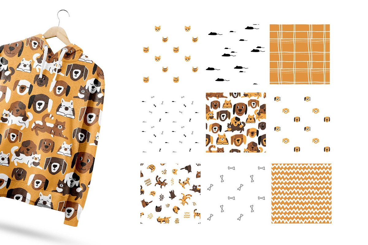 Cute Cats and Dogs patterns, an Animal Illustration by essskina (Photo 4 of 9)