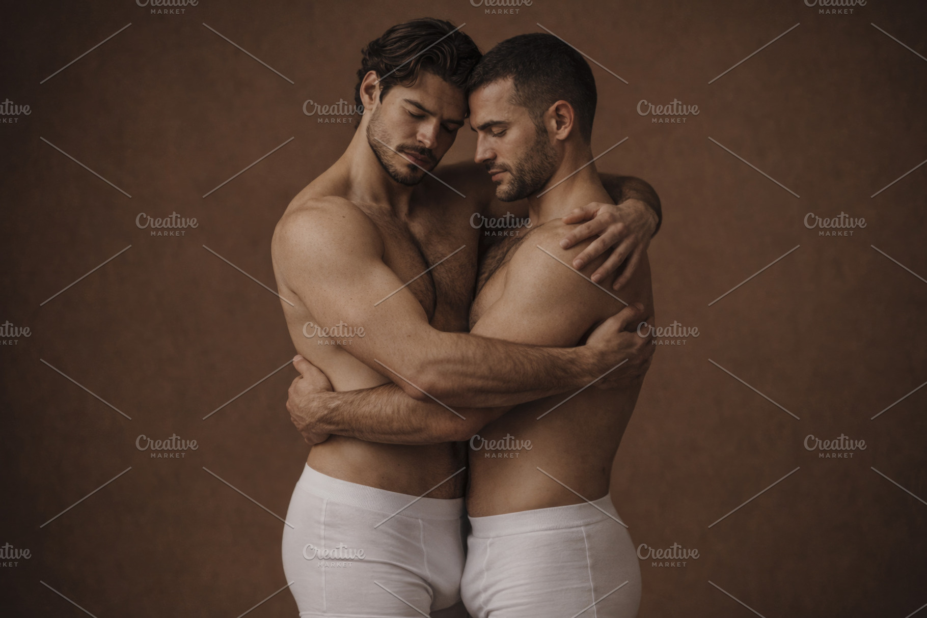 two men in white underwear embracing, generative AI, a Photo by Nito