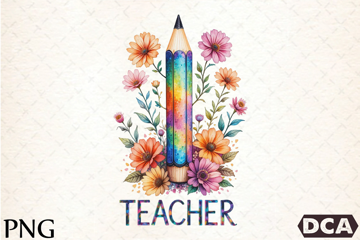 Teacher Floral Pencil Clipart, an Illustration by DreamCafeArt (Photo 1 of 7)