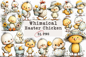 Whimsical Easter Chicken Clipart, an Illustration by Libby Wishes
