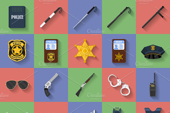 Set Of 20 Flat Icons. Police Theme