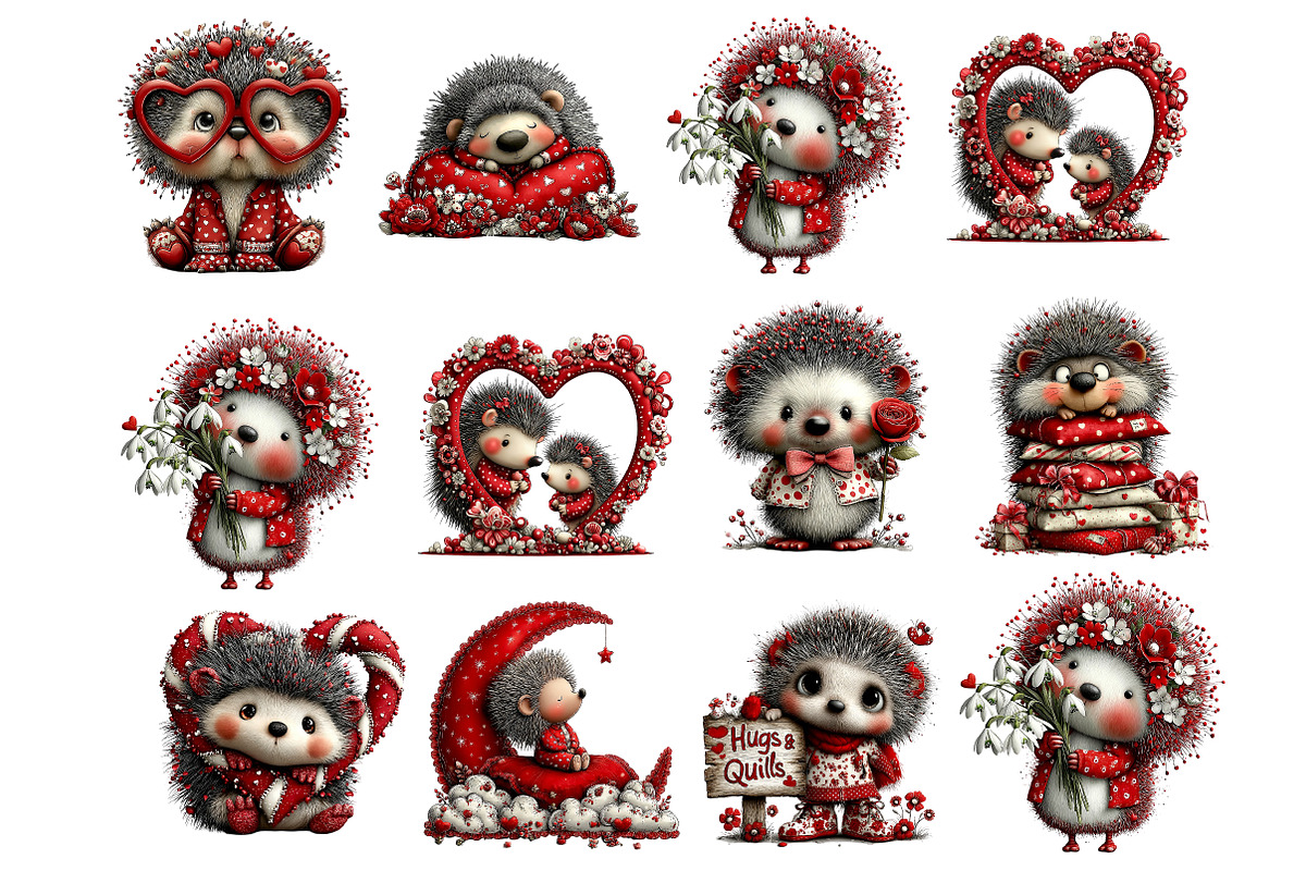 Whimsical Valentine Hedgehog Clipart, an Illustration by DreamArtGraphic (Photo 3 of 4)