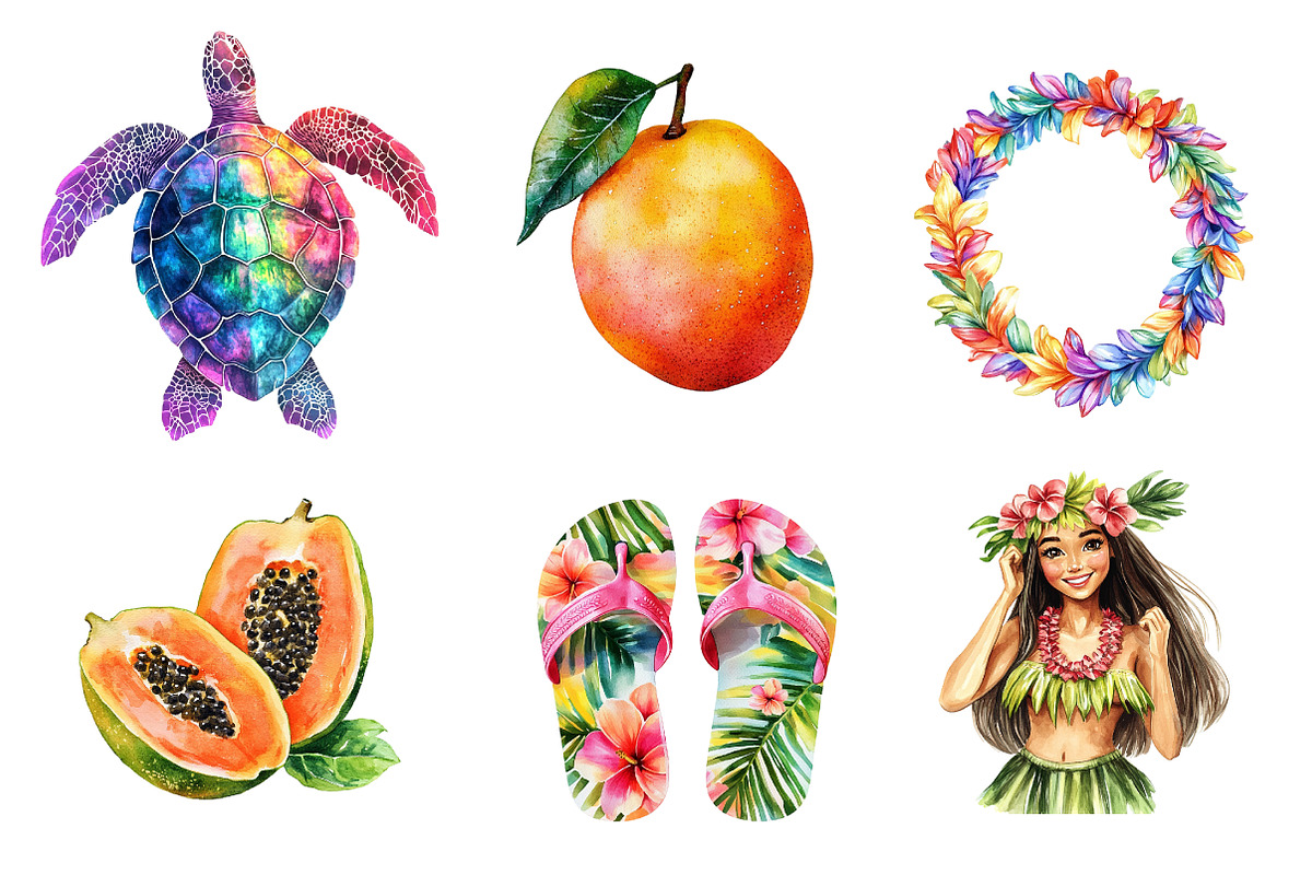 Watercolor Hawaii Clipart, an Illustration by CreationArt (Photo 2 of 5)