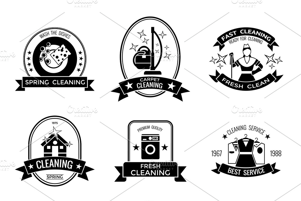 Cleaning Service Graphic Emblems, a Branding & Logo Template by Alexander Belenkiy
