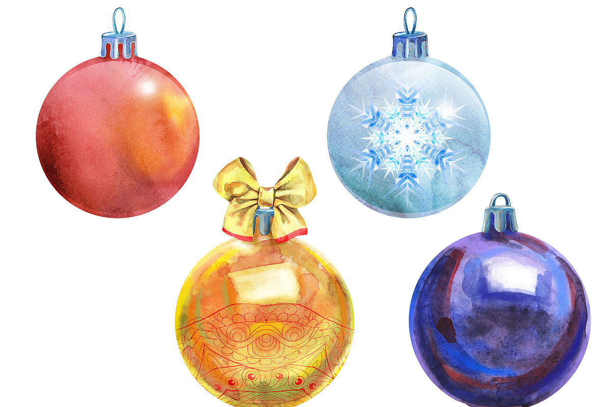 Watercolor Christmas baubles clipart, a Decorative Illustration by Watercolor fantasy (Photo 4 of 5)