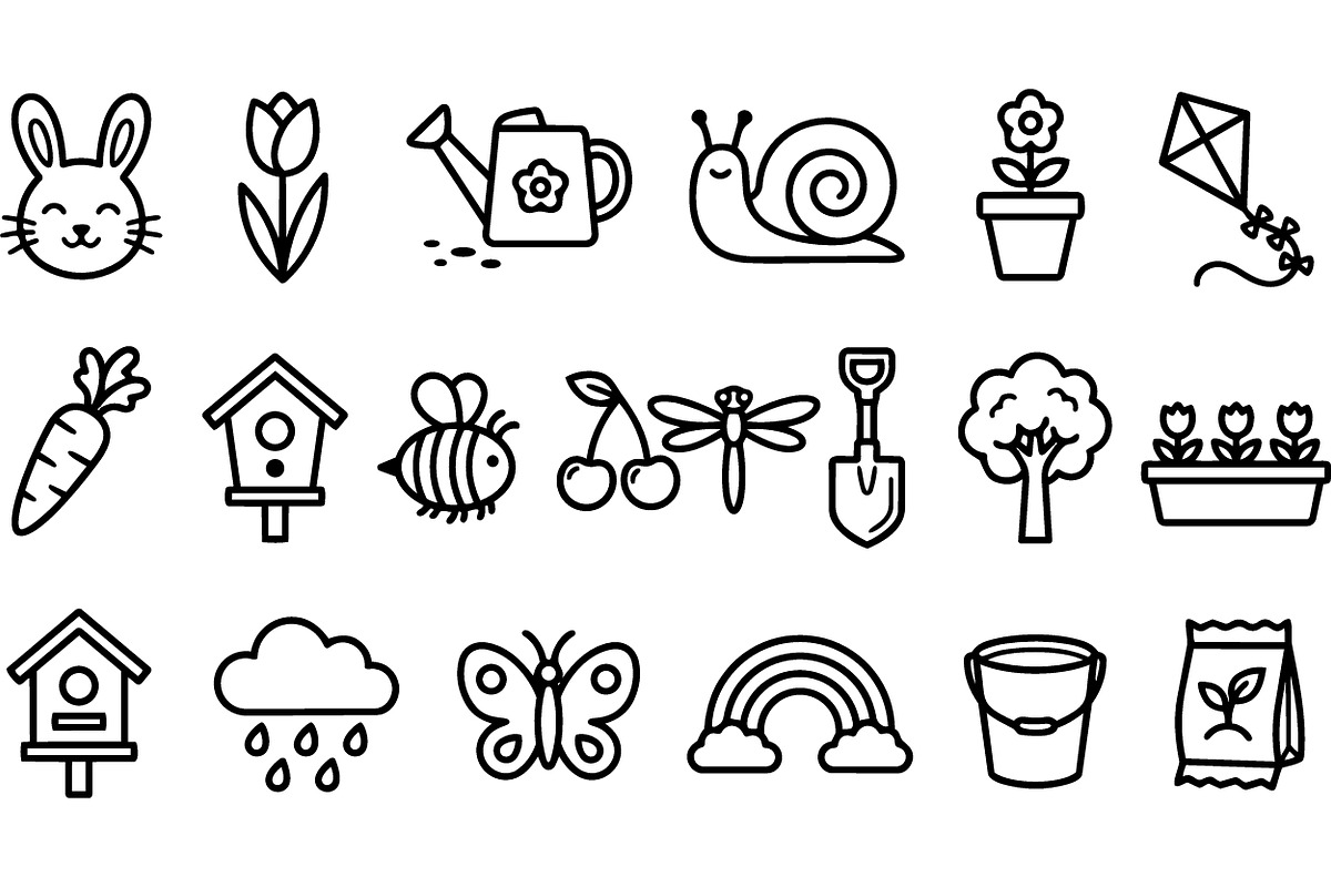 Cute Garden Outline Icons Set, an Illustration by designvectx (Photo 2 of 3)